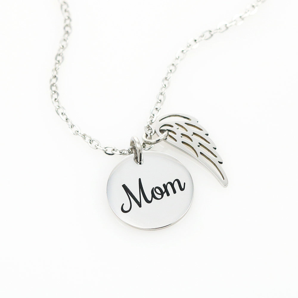 Mom's Love, Forever Close – Memorial Necklace with Angel Wing