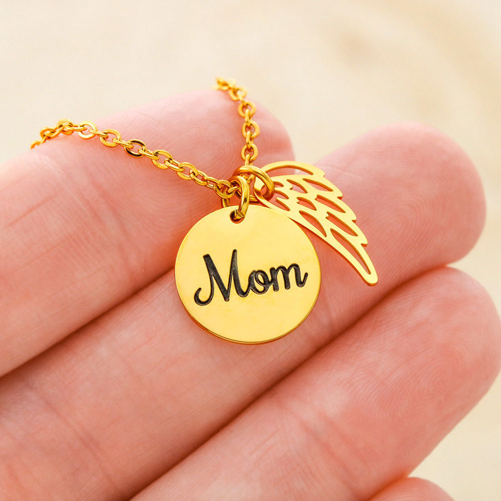 Mom's Love, Forever Close – Memorial Necklace with Angel Wing